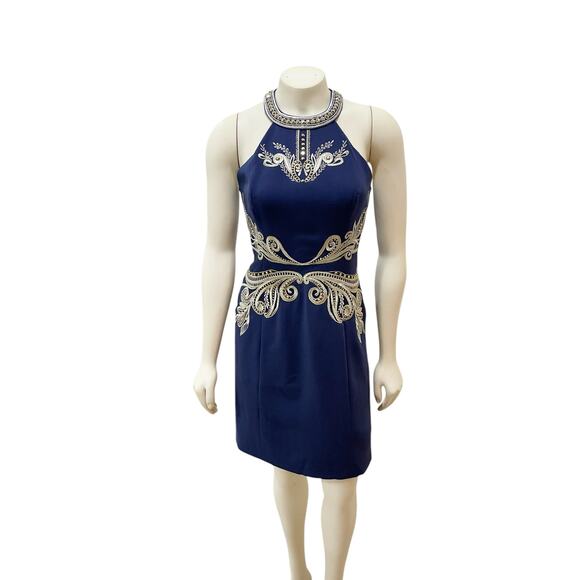 Lilly Pulitzer Benita Shift Navy Gold Embroidered Beaded Cocktail Dress Size 0 - Picture 15 of 16